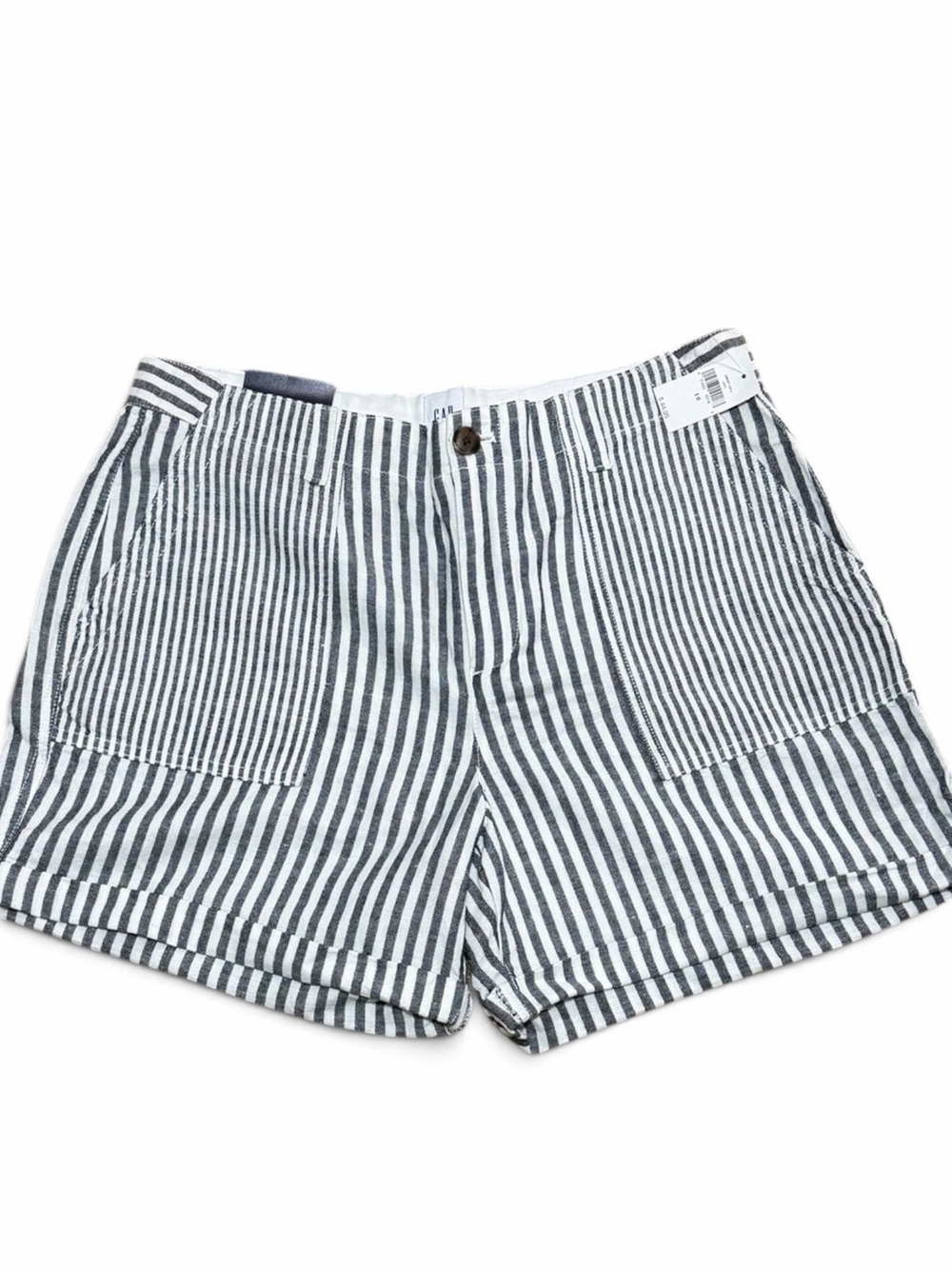 GAP Women’s Girlfriend Utility Shorts Striped Cuffed Chino Linen Blend Sz 10 NW